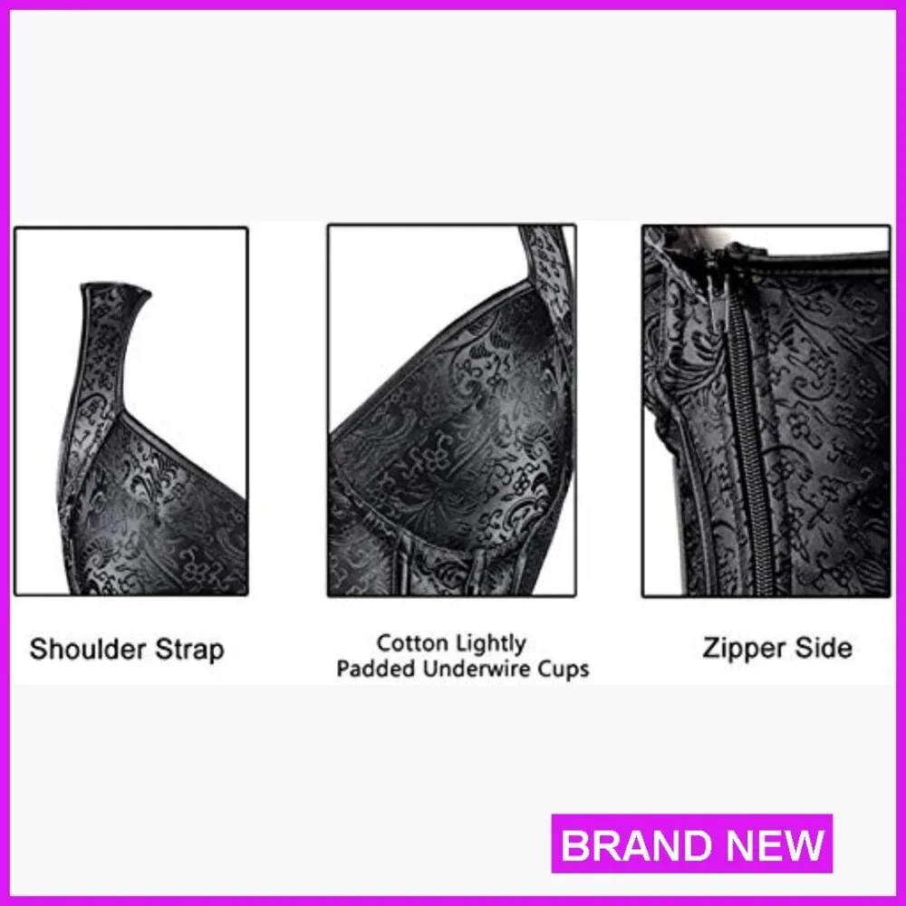 Lace Up Gothic Jacquard Overbust Corset Top Vintage Hourglass Shapewear